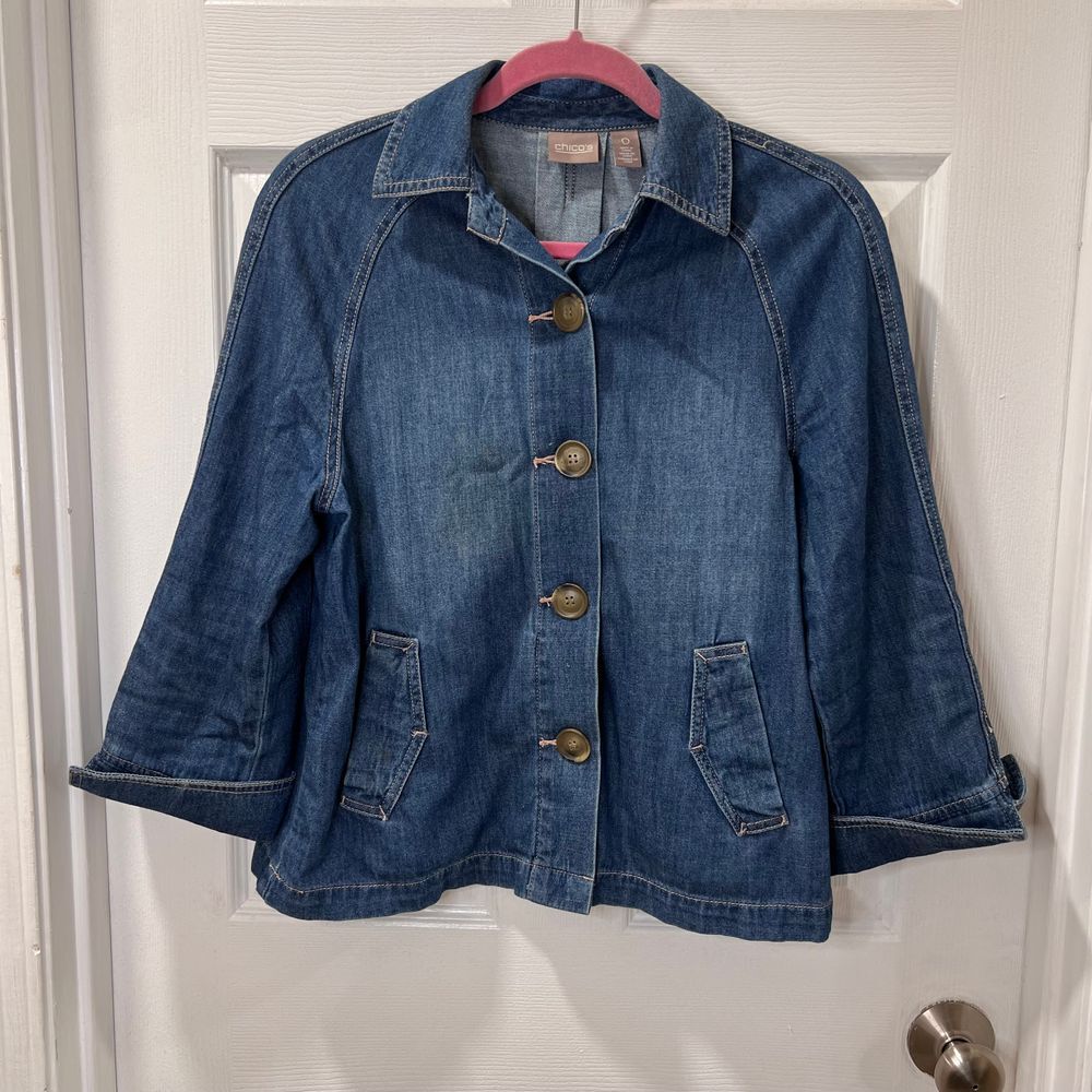 Chico's A-line Denim Jacket with 3/4 length sleeves-100% Cotton SZ 0/4